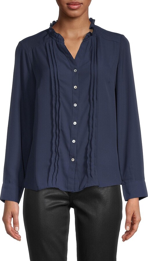 Navy Ruffle Shirt | Shop The Largest Collection | ShopStyle