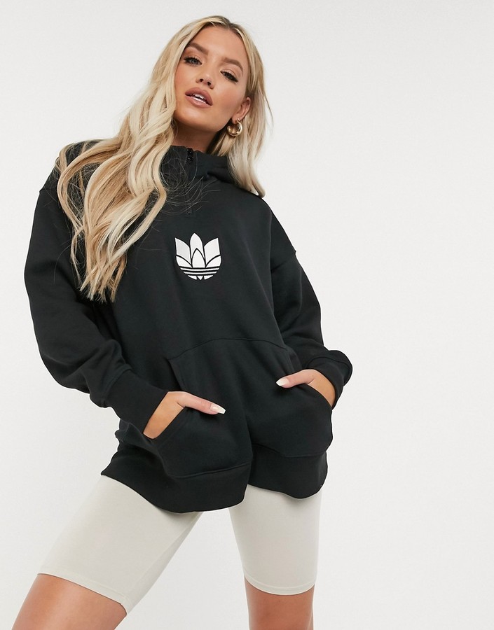 adidas trefoil hoodie women's black