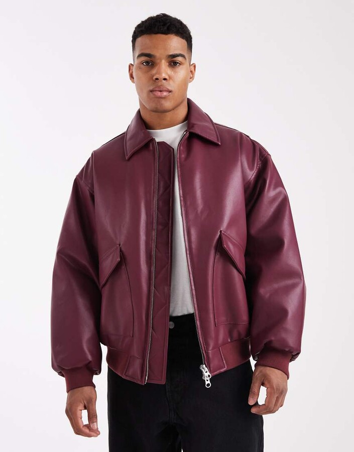 ASOS DESIGN oversized bomber jacket in burgundy