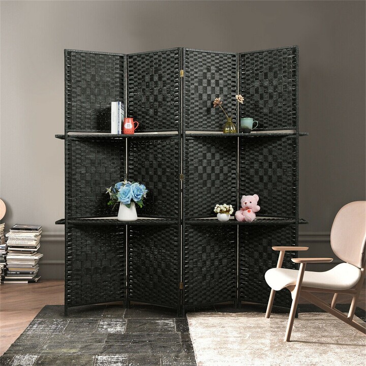 TONWIN 4 Panel Folding Room Divider with Shelf, Partition Screen Home