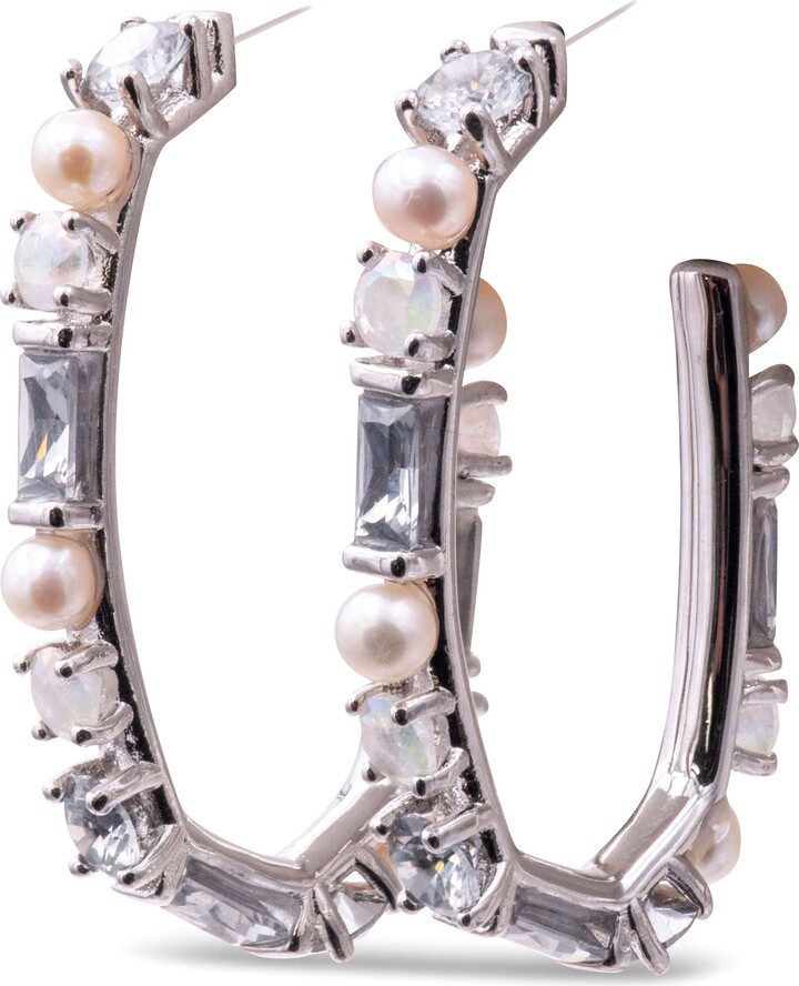 Kendra Scott Madelyn Silver Hoop Earrings In White Mix