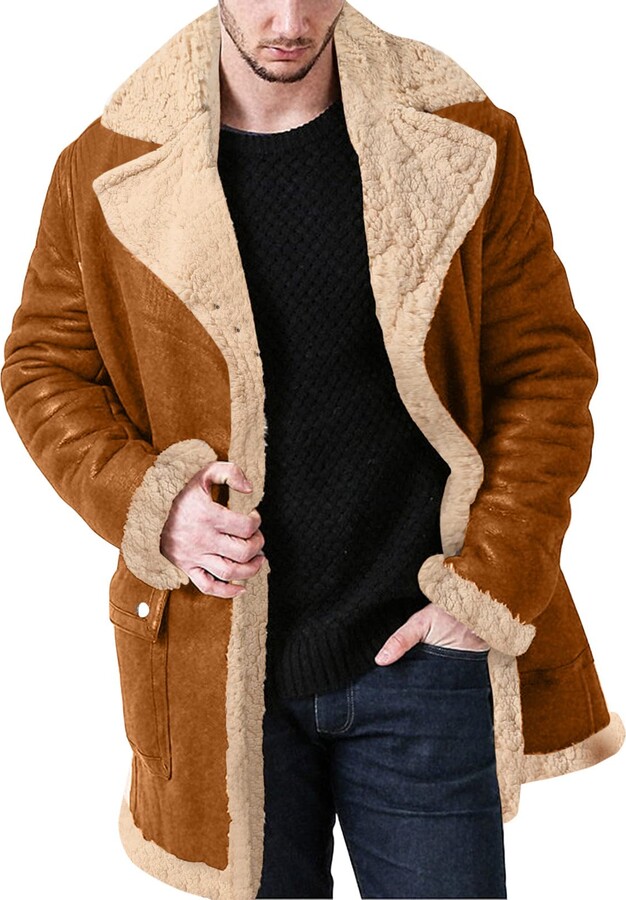 MODSGUE Men's Plus Size Winter Zip Coat Lapel Collar Long Sleeve Padded ...