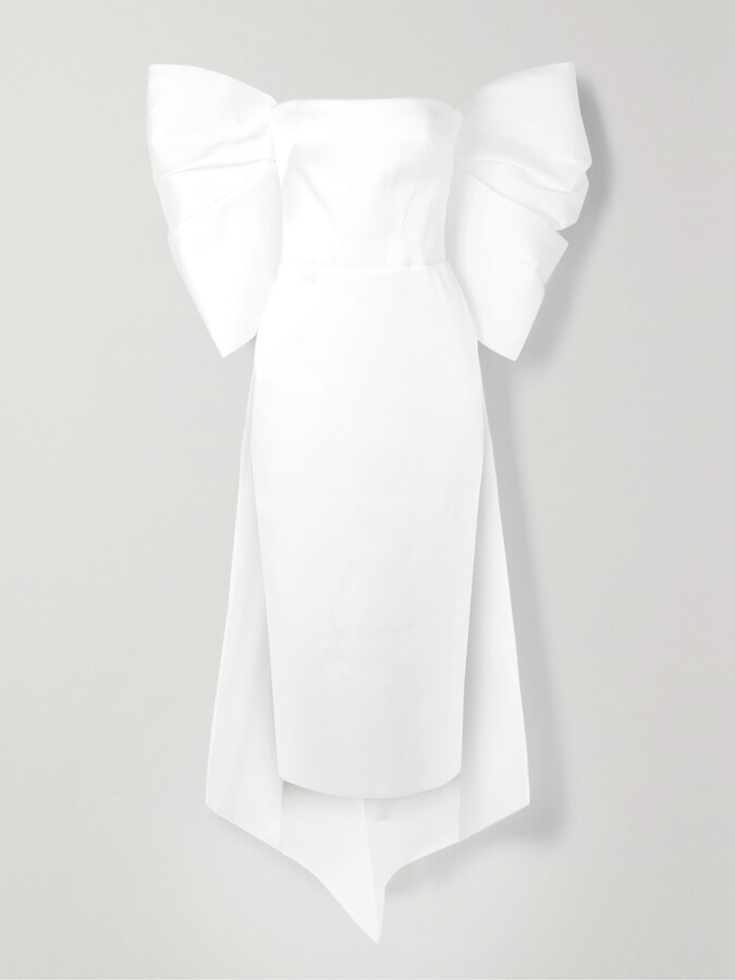 Rasario Bow-embellished Satin Midi Dress - White