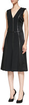 Thumbnail for your product : J. Mendel Sleeveless V-Neck Dress with Leather Trim