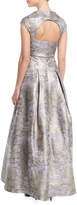 Thumbnail for your product : Aidan Mattox Cap-Sleeve Jacquard Gown w/ Beaded Detail