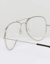 Thumbnail for your product : clear Asos Design ASOS DESIGN aviator glasses with lens in silver