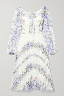 Marchesa Notte Pleated Floral-print Chiffon Dress