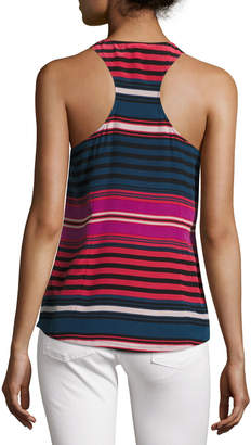 Joie Drew C Striped Silk Tank Top, Blue/Red/Pink