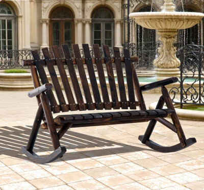 Millwood Pines Adirondack Rocking Chair Outdoor Wooden Rocking Chair, Double-Person Rustic Adirondack Rocker