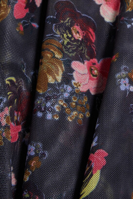 Cinq à Sept Ruched floral-print stretch-mesh turtleneck top