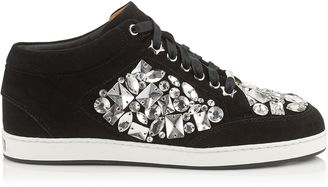 Jimmy Choo MIAMI Black Suede with Crystals Low Top Trainers