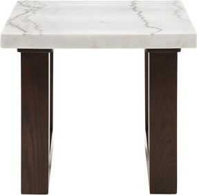 Latitude Run White Marble Topped Side Table In Finish Rectangular Design Stable Double U-Shaped Base For Modern Home Elegant -Colored End With Surface Tabletop