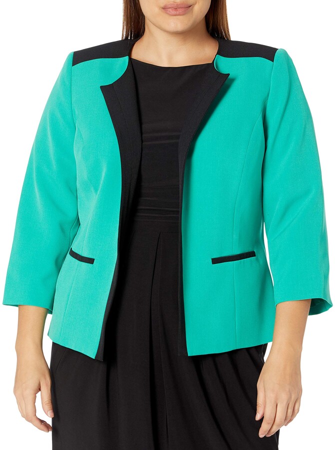 Kasper Women's Plus Size Stretch Crepe Jacket with Yoke Combo ShopStyle