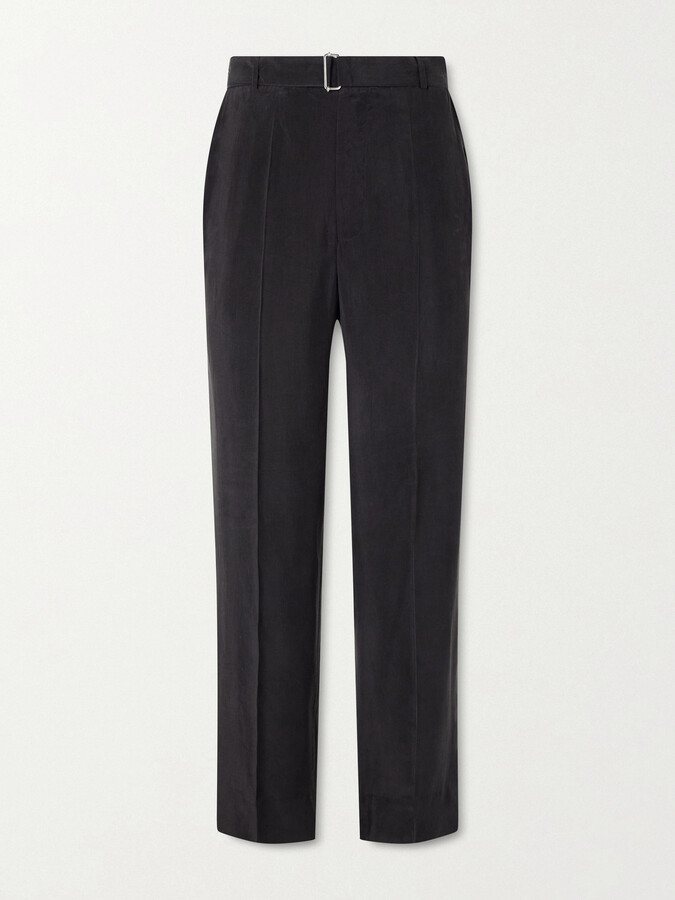 Officine Generale Nash Wide-Leg Belted Pleated Canvas Trousers