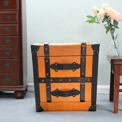 Trent Austin Design Vintage-style End Table With Leather Cover 19.68'' Sideboard