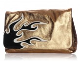 Thumbnail for your product : Prada excellent (EX Gold Metallic Leather Flap Clutch Bag