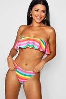 Thumbnail for your product : boohoo Rainbow Stripe Frill Bandeau Bikini Set