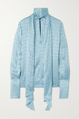 Fendi Tie-detailed Silk-jacquard Blouse - Blue - ShopStyle Tops