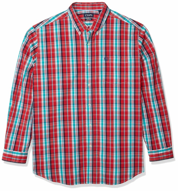 Chaps Shirt XLT Mens Big & Tall NEW Ruby Plaid XL Stretch X LARGE Easy Care Top Dress Shirts 