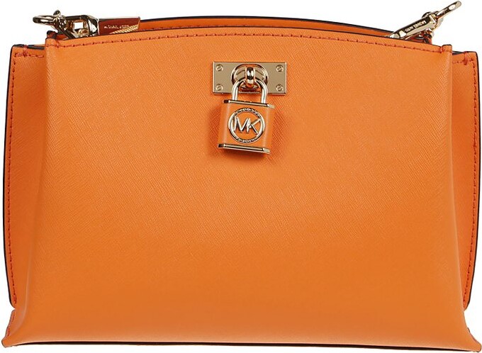 Michael Kors Charlotte Large Honeycomb Leather Top Zip Tote Handbag Purse  in Orange