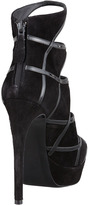 Thumbnail for your product : Alexander McQueen Patent-Trim Suede Bowed-Heel Bootie, Black