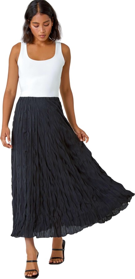 Roman Originals Textured Crinkle Midi Skirt for Women UK Ladies
