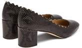Thumbnail for your product : Chloé Lauren Scallop-edge Python-effect Leather Pumps - Womens - Dark Grey