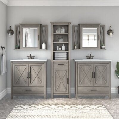 Farmhouse Sink The World S, Clemmie 61 Double Bathroom Vanity Set With Linen Tower