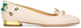 Charlotte Olympia Floral Kitty slippers - women - Linen/Flax/Calf Leather/Leather - 35