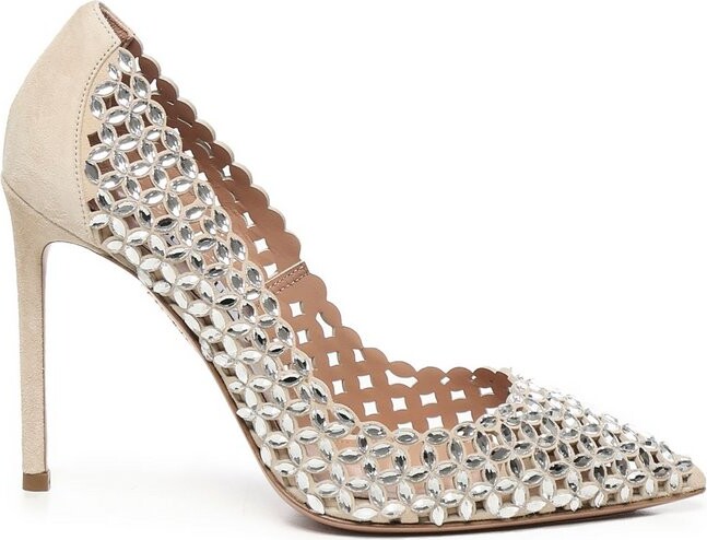 もあ　HEART MOTIF POINTED TOE PUMPS Aquazzura Amourose Metallic Heart Stiletto Pumps | Neiman Marcus