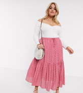 Thumbnail for your product : ASOS DESIGN Curve tiered broderie midi skirt in rose