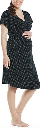 Blooming Women Birthing Wrap Dress & Nursing Poncho Set - Black/Spots