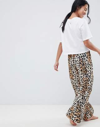 ASOS Petite DESIGN Petite Leopard Print Woven Wide Leg PANTS With Cropped Jersey Tee