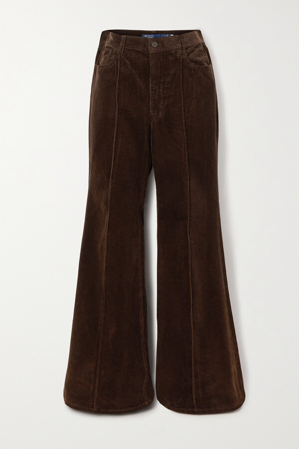 Maeve Knit Flare Pants Brown - ShopStyle