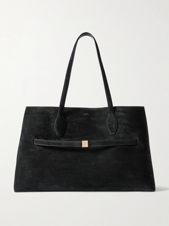 Totême Lounge Large Leather-trimmed Suede Tote - Black