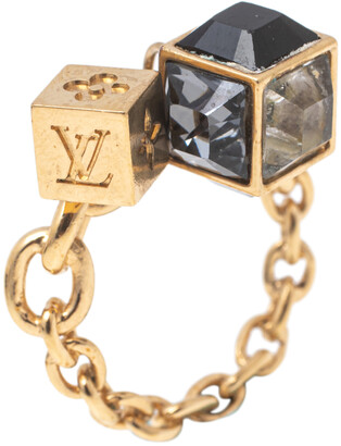 Louis Vuitton Gold Tone Crystal Gamble Ring Size M Louis Vuitton
