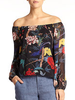 Thumbnail for your product : Alice + Olivia Alta Floral-Print Chiffon Peasant Blouse
