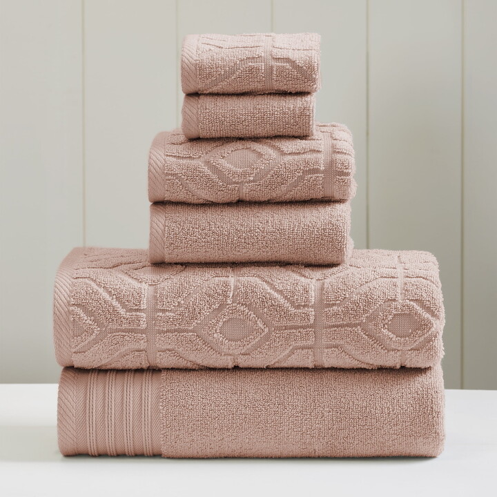 Modern Threads Diamond Gate 6-Piece Adult Cotton Bath Towel Set, Dusty Rose