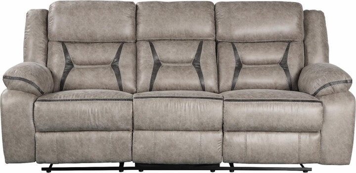 Roundhill Furniture Elkton Faux Leather Manual Recliner Sofa in Taupe