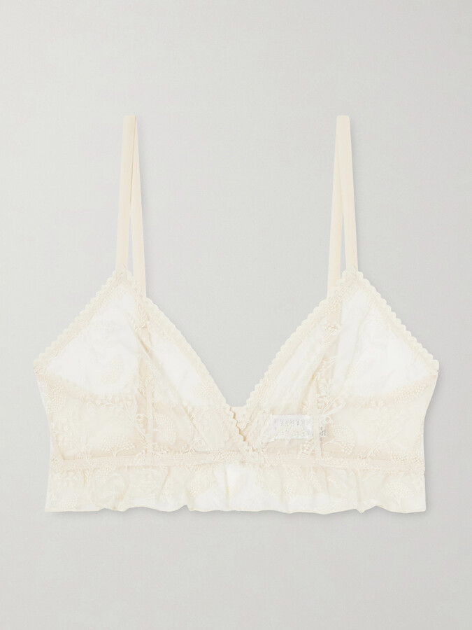 Eres Clochette Embroidered Mesh Triangle Bra - Cream