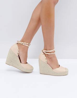 Truffle Collection Studded Ankle Strap Heeled Espadrilles