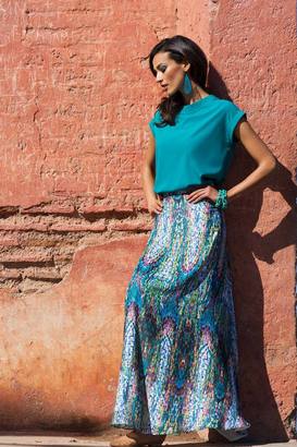 Shabby Apple Mosaic Maxi Skirt Blue