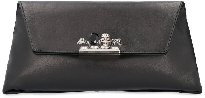 Alexander McQueen embellished black leather four-ring clutch bag