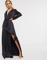 Thumbnail for your product : I SAW IT FIRST plunge satin maxi dress in black