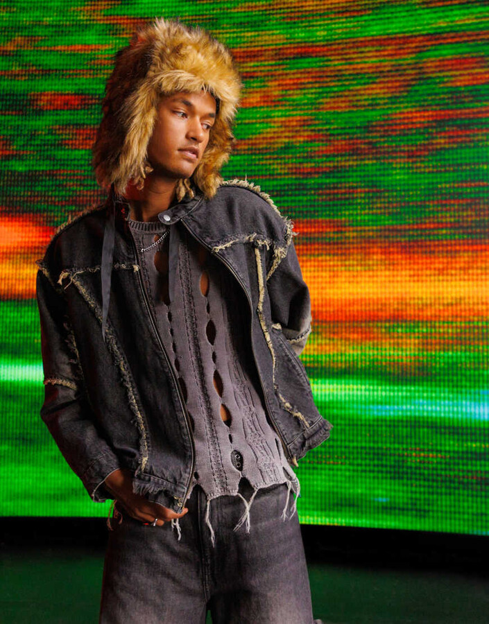 Collusion Leather Shacket Collusion Puffer Jacket With Collar In