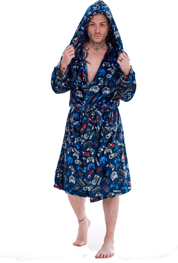 Keanu Mens Game Controller Dressing Gown with Hood All Over Print