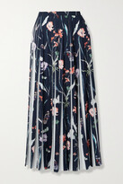 Thumbnail for your product : Jason Wu Pleated Floral-print Crepe Midi Skirt - Blue