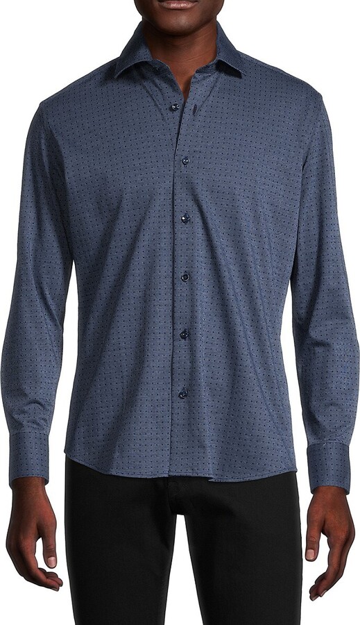 Bertigo Dot Grid Knit Button Down Shirt ShopStyle