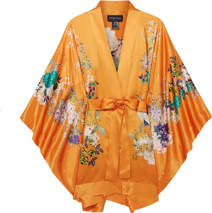 MENG Orange Silk Satin Short Kimono