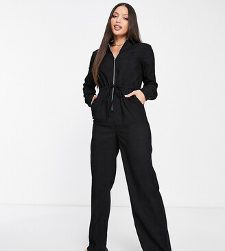 Lola May Tall cord tie waist jumpsuit in black - ShopStyle